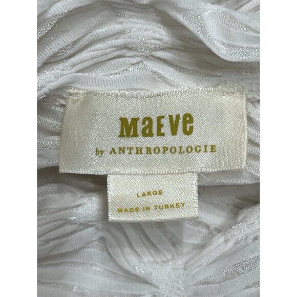 Maeve By ANTHROPOLOGIE Mock Neck Textured Semi Sheer Top Sz L Minimalist - Picture 15 of 16